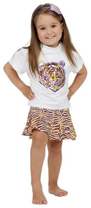 Azarhia Girls Purple & Gold Sequin Tiger Mascot Boxy Game Day T-Shirt