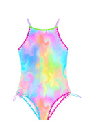 Girls Azura Marble One Piece Swimsuit with Embroidered Trim | Bossier City Kids Swimwear Boutique