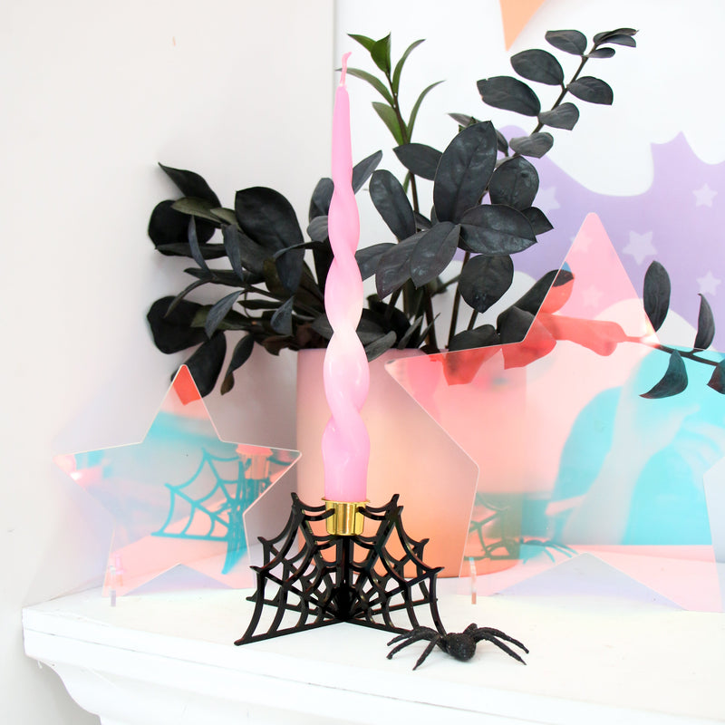 Acrylic spider web candle holder