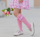 Pink bows scalloped knee high socks