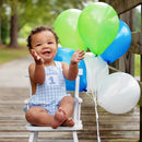 Smocked Blue First Birthday Bubble