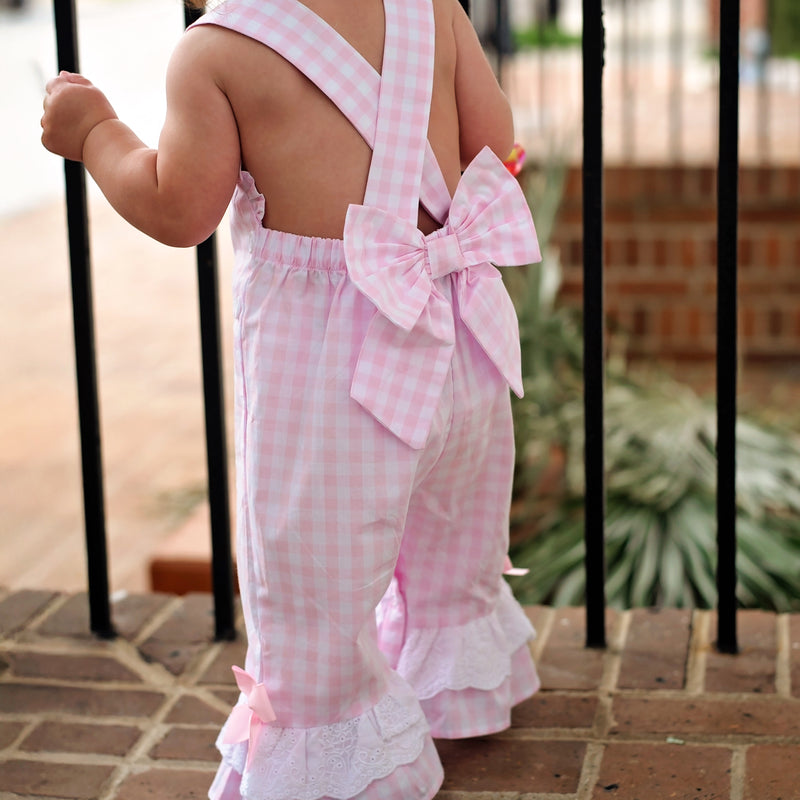 Girls First Birthday Outfit – Smocked Pink Gingham Longall