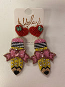 Pink Bow Pencil Beaded Earrings | Teacher Statement Earrings | Back to School Jewelry | Bossier City, LA