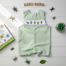 Boys Smocked Bug Jon Jon – Green Gingham Beetle Embroidered Jon Jon