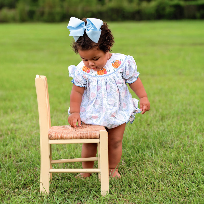 Girls Blue Smocked Pumpkin Bubble