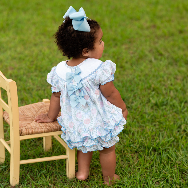 Girls Blue Smocked Pumpkin Bubble