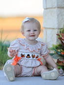 Thanksgiving Smocked Girls Dress Bloomer Set Turkey Embroidery