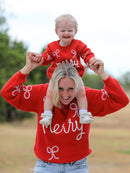 Christmas Candy Cane Merry Knit Baby Romper