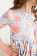 SALE Blue Retro Unicorns S/S Pocket Twirl Dress