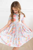 SALE Blue Retro Unicorns S/S Pocket Twirl Dress