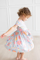 Blue Retro Unicorns S/S Pocket Twirl Dress