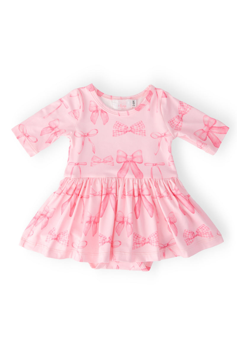 Blushing Bows 3/4 Sleeve Twirl Bodysuit