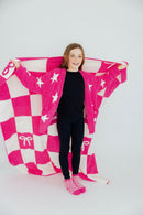 Bright Pink Checker Cozy Socks