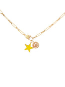 Kids 14" Gold Lobster Claw, Smiley Face Yellow Star, Gold Hammered Necklace