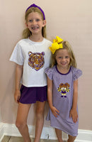 Football cheer applique stripe girl dress