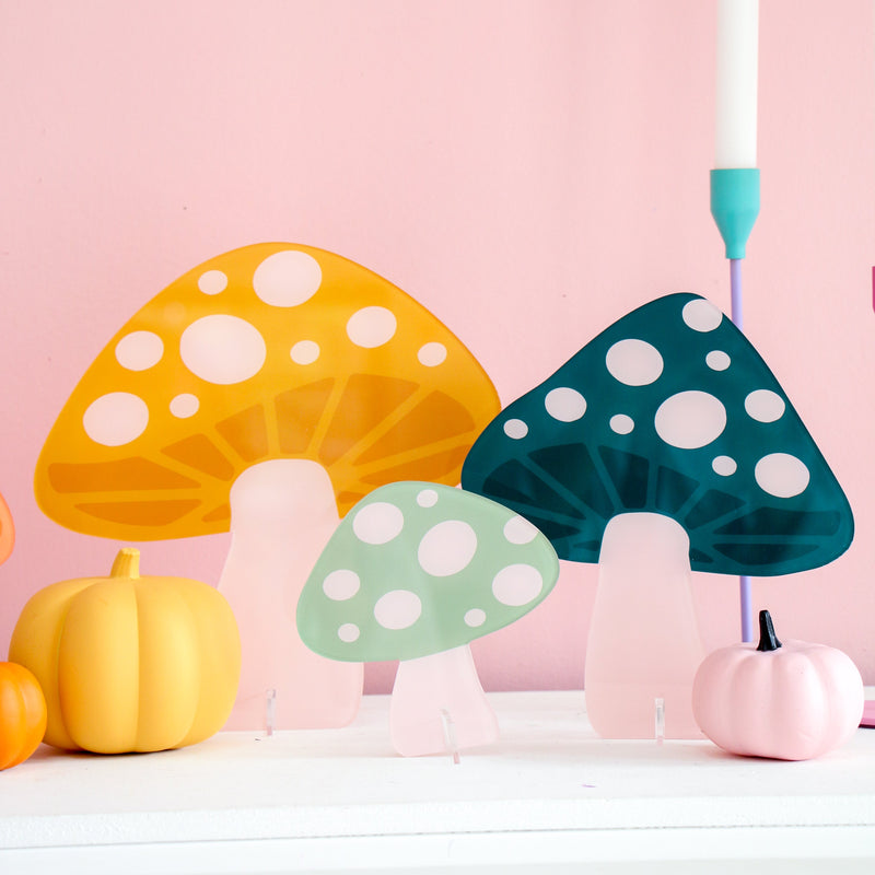 Teal and Mustard acrylic mushrooms