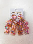 Confetti Acrylic Drop Earrings – Pink Glitter Arch Statement Earrings
