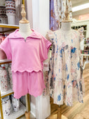 Tween Pink French Terry Scallop Hem Shorts & Dolman Sleeve Top | Mix & Match Lounge Set – Bossier City Boutique