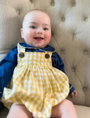 Gold Check Boy Bubble With Navy Peter Pan Collar Shirt