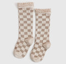 Checkered lace top knee high socks vanilla/ oat