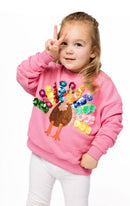 Queen of Sparkles Pink Rainbow Flower Turkey Sweatshirt - Kids