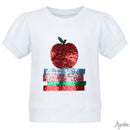 Azarhia Sequin Apple White Short Sleeve Holly Sweatshirt for Girls | Back to School Girls Top