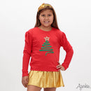 Tinsel Christmas Tree Sweatshirt – Red Holiday Top for Girls