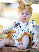 Western Horse Girls Romper Bow Ruffle Long Sleeve