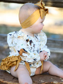 Western Horse Girls Romper Bow Ruffle Long Sleeve