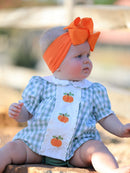 Fall Halloween & Thanksgiving Applique Plaid Girls Bloomers Romper Set