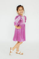 Carnation Pink Velvet Ruffle Twirl Dress