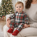Plaid Baby Christmas Zipper Romper With Convertible Cuffs