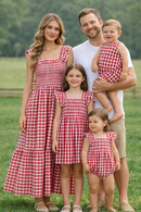 Summer Plaid Smocked Ruffle Boys Romper Sibling Outfits