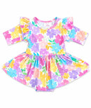 Colorful Carnations 3/4 Sleeve Flutter Twirl Bodysuit