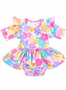 Colorful Carnations 3/4 Sleeve Flutter Twirl Bodysuit
