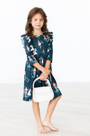 Christmas Ballet 3/4 Sleeve Ruffle Twirl Dress