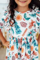 Classic Christmas 3/4 Sleeve Ruffle Twirl Dress