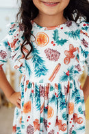 Classic Christmas 3/4 Sleeve Ruffle Twirl Dress