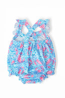 Crab Walk Ruffle Cross Back Romper