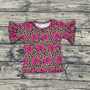Leopard bow ribbed ruffle top
