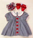 Girls Navy Apple Dress – Smocked Apple Back-to-School Dress with Peter Pan Collar | The Prissy Pelican Boutique Bossier City, LA