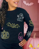 Spooky Appliqué Top-Glitter Halloween Long Sleeve