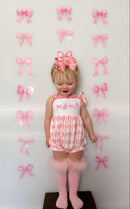 Smocked bunny bows tie romper