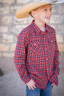 Holiday Plaid Pearl Snap Flannel – Boys Long Sleeve Shirt