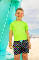 Boys Multicolor Crawfish & Lobster Print Board Shorts with UPF 50+ | Louisiana Kids Swimwear