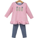 Puppy Dog Applique Girls Ruffle Tunic & Blue Leggings Set