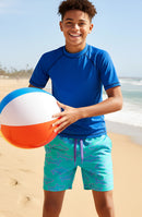 Boys Neon Shark Print Board Shorts with UPF 50+ | Louisiana Kids Swim Trunks