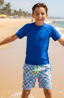 Boys Retro Checkerboard Smiley Swim Trunks | Bossier City Boutique
