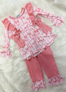 Pink Bow Pant Set – Girls Ruffle Top & Matching Pants