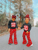 Red and green leopard bell jeans